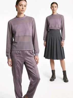 Poof! Gray Long-Sleeve Mesh Panel Top - Size L - NWT - Womens